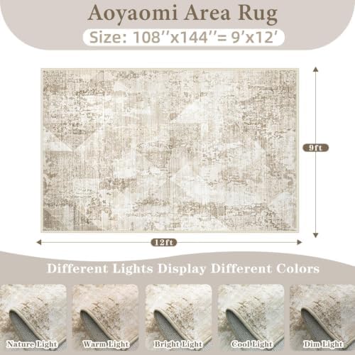 Area Rug for Living Room 9x12: Large Washable Boho Moroccan Rugs Geometric Neutral Rug, Non-Slip Foldable Morden Farmhouse Indoor Floor Carpet for Bedroom Dining Table Home(Neutral Beige, 9'X12') - Image 2