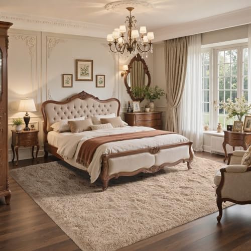 9x12 Area Rugs for Living Room Fluffy Neutral Beige,Modern Plush Non-Slip Soft Bedroom Shag Carpet for Book Room Office,Coffee Stain Resistant - Image 3