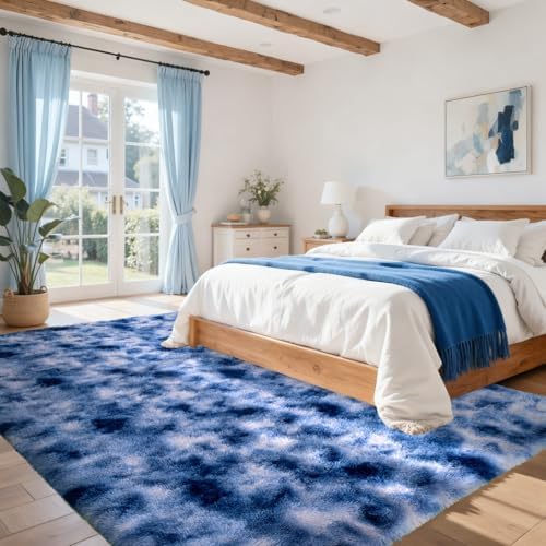 5x7 ft Fuzzy Rug for Living Room Soft Fluffy Blue White Bedroom Area Rugs Non-Slip Shaggy Carpet for Nursery Kids PlayRoom Dorm Office Indoor Modern Plush Carpets - Image 2