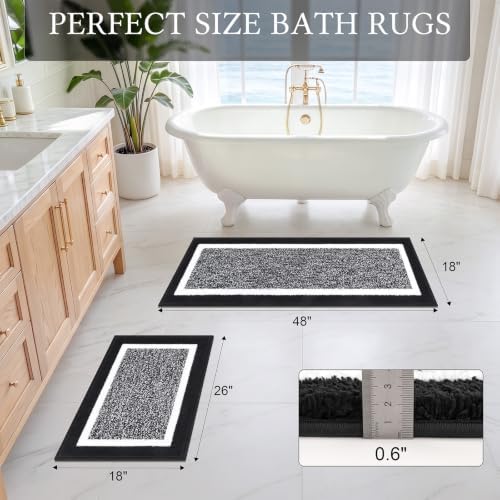 Pauwer Bathroom Rugs Sets 2 Piece, Non Slip Washable Bath Mat, Black - Image 2