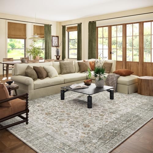 10x12 Large Rugs for Living Room: Washable Rug Stain Resistant Non Slip Distressed Vintage Rug Low Pile Faux Wool Soft Carpet for Bedroom Farmhouse Dining Room Kids Playroom Nursery by palohom