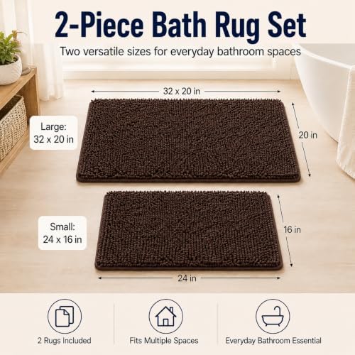 RUN HELIX Bathroom Rugs Set Non Slip 2 Piece Bath Rugs Extra Soft Chenille Bathroom Mats Bath Mat Set,Absorbent Shaggy Rugs Perfect Plush Mats Small Rug - Image 2