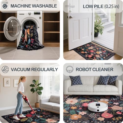 6x9 Washable Area Rugs for Living Room Soft Carpet (Black) - Image 5