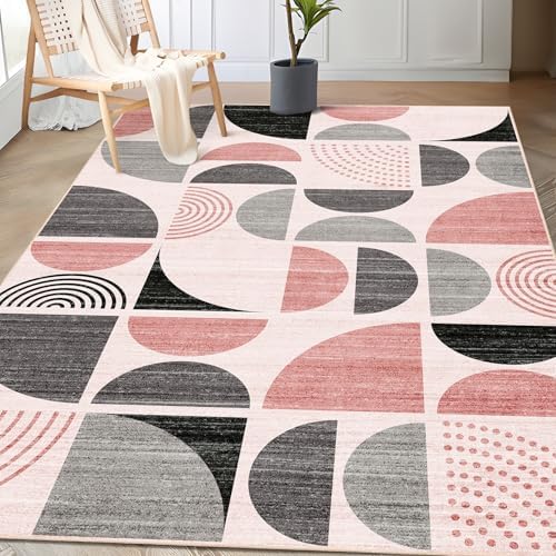 MUJOO Pink Rug Boho Washable,3x5 Area Rugs Small Non Slip Modern Abstract by MUJOO