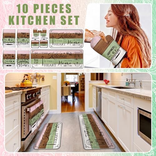 Fourluoo 10 Pcs Farmhouse Kitchen Set, White Green Pink - Image 2
