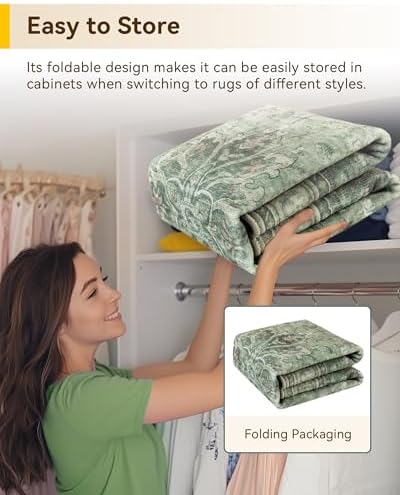 RELEANY Washable Area Rug, 7'x10', Green/Dark Green/Gray - Image 7