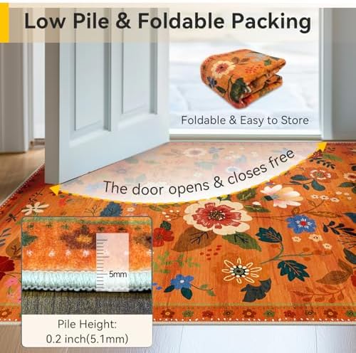 RELEANY Floral Washable 4x6 Area Rugs BurntOrange - Image 4