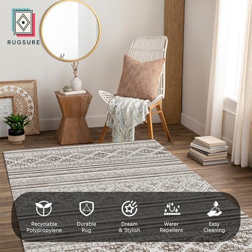 RUGSURE Washable Area Rugs 6' x 9' - 1/6 Thick - Moroccan-Inspired -Stain & Water Resistant Non-Slip - Resistant Rug for Living Room, Bedroom, Nursery, Pet & Child Friendly (Brown) - Image 4