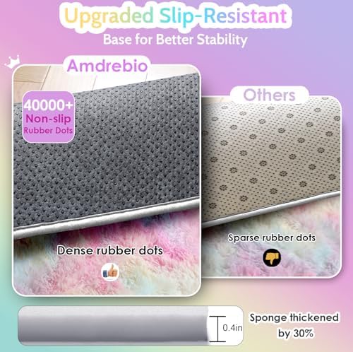 Amdrebio Rainbow Unicorn Pastel Fluffy Small Area Rug 3x5 for Girls Bedroom - Image 6