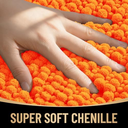 OLANLY Thick Chenille Small Bathroom Rugs 24x16, Absorbent Bath Mat, Orange - Image 2