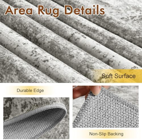 4x6 Ft Abstract Washable Area Rugs for Living Room Grey - Image 6