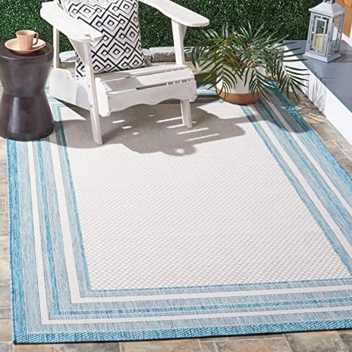 SAFAVIEH Washable Rug Outdoor Courtyard Collection - 5'3" Square, Ivory & Aqua Blue, Non-Shedding & Easy Cleaning, Ideal for Patio, Backyard, Mudroom (CY8475-53612) - Image 2