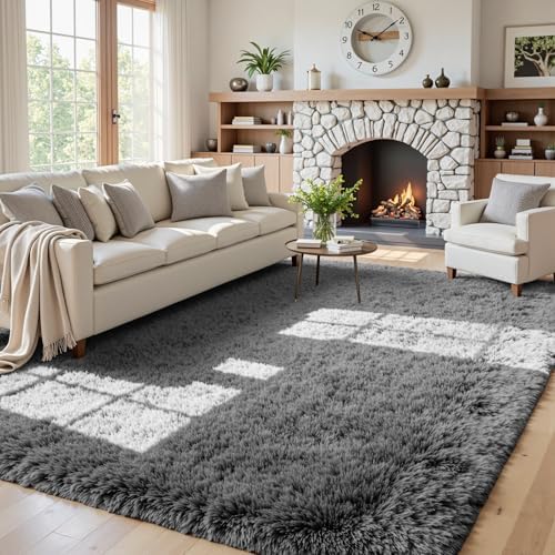 5x7 Fluffy Shag Area Rugs for Living Room Bedroom: Soft Carpet Light Gray by CarpetAddColortoYourLife