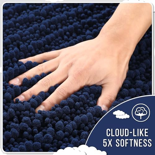 Yimobra Bathroom Rugs Non Slip Washable - Ultra Soft Absorbent Chenille Bath Mat, Quick Dry Shaggy Floor Carpet for Tub Shower, Navy Blue Home Decor Accessories, 24x17 Inch - Image 4