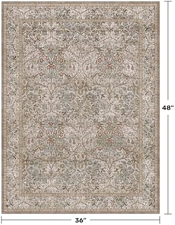 Vintage Moss Green Entryway Rug, 3x4 Washable Area Rugs for Kitchen, Bathroom, Bedroom, Oriental Low Pile Stain Resistant Non-Slip Small Throw Rug - Image 2