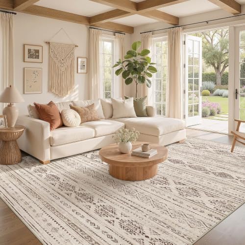Nakagishi Boho 10x14 Area Rug Living Room Rugs Machine Washable Dark Brown - Image 2
