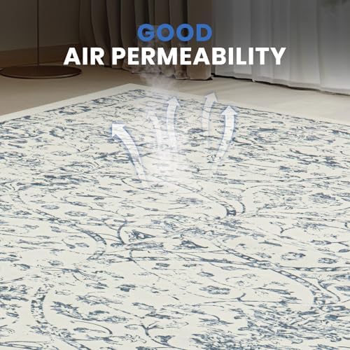 8x10 Boho Washable Area Rug for Living Room,Bedroom,Dining Room-White Blue - Image 5