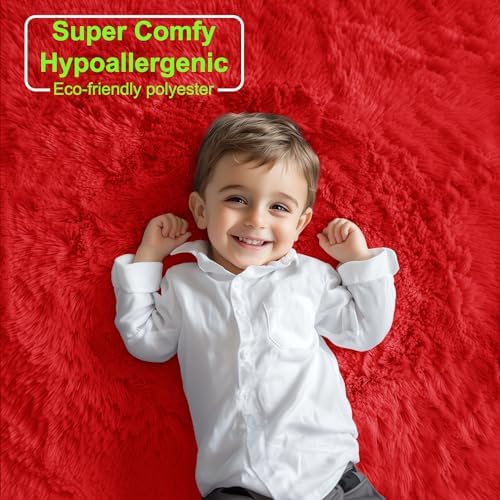 PAGISOFE Soft Modern Red Area Rug, 4x6 Feet, Shaggy Indoor Rug for Kids Room Decorative Carpet, Fuzzy Rug for Babies, Nursery, Dorm, Non Slip Rug for Boys Girls, Teen's Room - Image 4