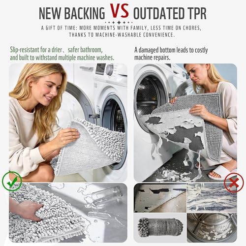 Yimobra Large Bathroom Rugs Non Slip Washable 36x24 Inch - Ultra Soft Absorbent Chenille Bath Mat, Quick Dry Shaggy Floor Carpet for Tub Shower, Light Gray Home Decor Accessories - Image 3