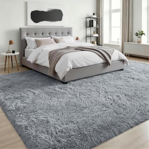 9x12 Area Rug Living Room Bedroom: Fluffy Plush Shag Carpet Gray - Image 3