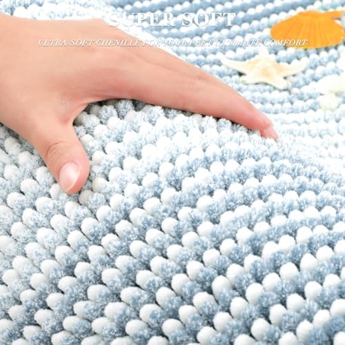 BSICPRO Large Bathroom Rugs Runner, 22x60 Striped Bath Mats, Ice Blue - Image 2