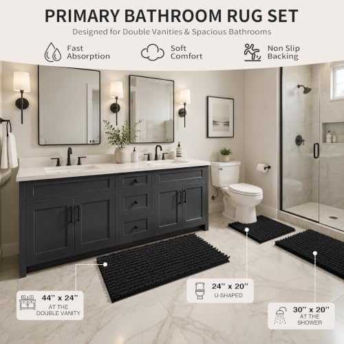 Yimobra Black Bathroom Rug Set 3 Piece, Super Water Absorbent Bath Mat Set - Image 2