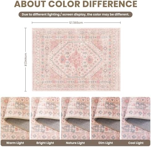 zesthome Pink Rugs for Bedroom-8x12 Area Rugs for Living Room,Girls Room - Image 2