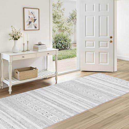 cotiled Hallway 2.6x8 Runner Rugs Washable Boho Rug Dark Grey by COTILED