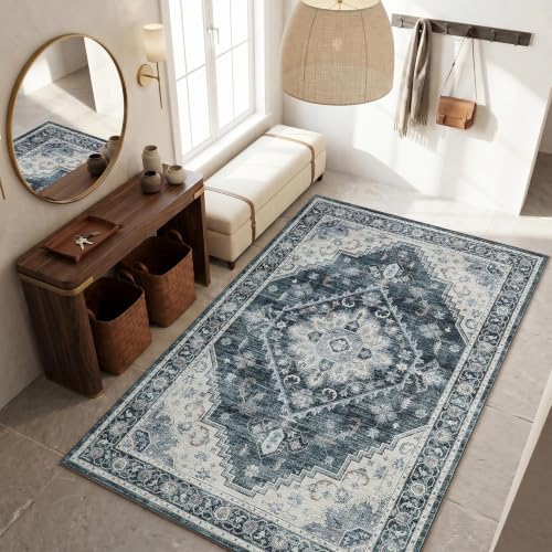 Garvee Navy Blue Boho Washable 4x6 Area Rug for Nursery Bedroom - Image 2