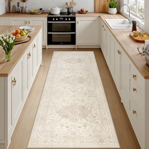 3x8 Hallway Washable Runner Rug: Kitchen Carpet Beige White by Luxturiy