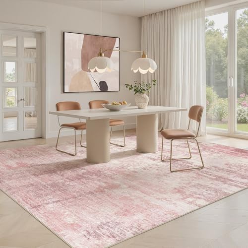 UERMEI 8x10 Area Rug Living Room Rugs - Washable Neutral Modern Abstract Soft Thin Large Rug Indoor Floor No Slip Rug Carpet for Bedroom Under Dining Table Home Office Decor - Pink - Image 4