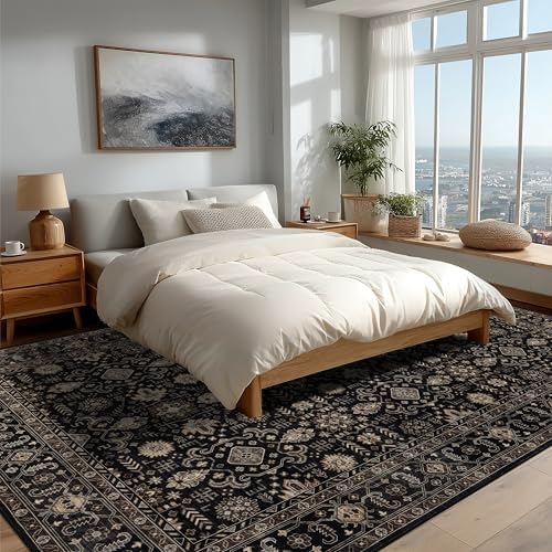 Ruaruarug Washable Area Rug 9×12 for Living Room, Ultra Soft, Black Gold - Image 2