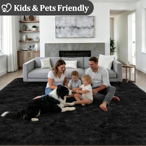 8x10 Area Rug Living Room Bedroom: Fluffy Plush Shag Carpet Black - Image 4