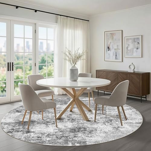 LOONGRUG Round Rug 7x7 Washable Neutral Modern Living Room Rug Black Gray - Image 5