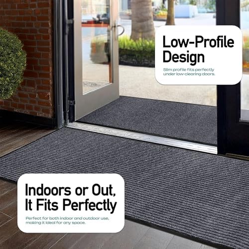 MaxMat® Heavy Duty Floor Mat - Large Commercial, Indoor/Outdoor, Waterproof, Low-Profile, Easy to Clean Doormat (2 x 6 Feet, Grey, MXM-RIB0026GY) - Image 5
