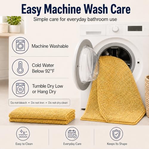 Bathroom Rugs Sets 2 Piece Extra Soft Chenille Bathroom Mats Non Slip Bath Mat Set,Absorbent Shaggy Rugs Perfect Plush Bath Rugs with U-Shaped Toilet Rug,Bathrom Carpets for Bathroom Gold - Image 4