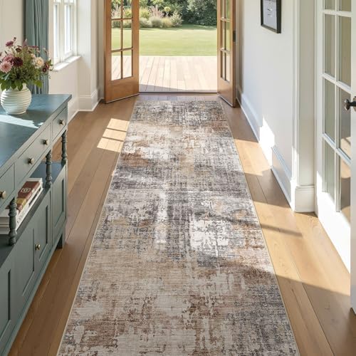 DMOYEST 3x10 Washable Runner Rug for Hallway: Soft Neutral Modern Abstract Low Pile Rug Indoor - Carpet for Bedroom Dining Room Kitchen Entryway - Grey Brown - Image 4