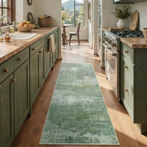 2x6 Ft Abstract Washable Runner Area Rugs for Hallway Green - Image 4