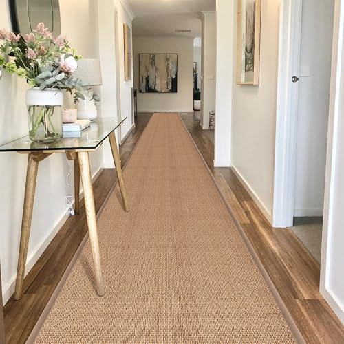 20ft Natural Jute Hallway Runner Rug Non Slip Washable, Rubber Backed Long Khaki Indoor Entryway Runner, Absorbent Kitchen Carpet Sink Rug by GOYLSER