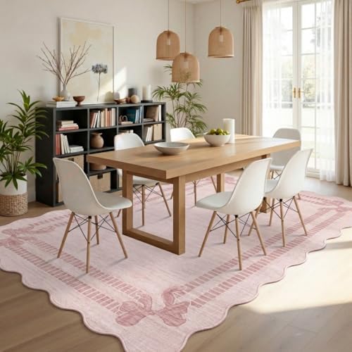 Girls Bedroom 5x7 Pink Rug, Scalloped Bow Area Rugs Living Room - Image 5