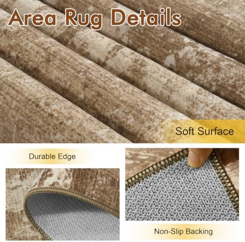 9x12 Ft Abstract Washable Area Rugs for Living Room Brown - Image 6