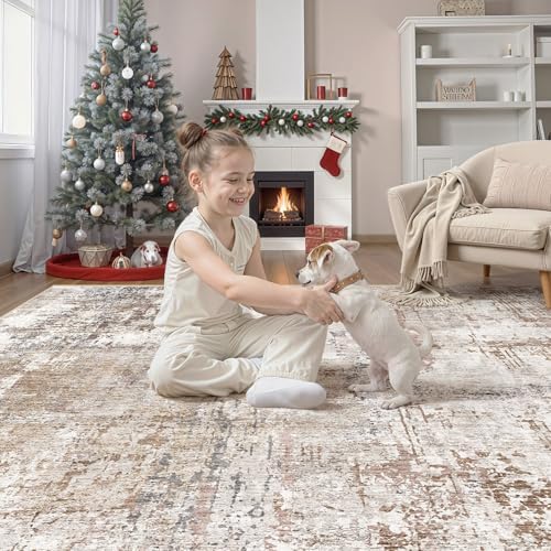UERMEI Square Area Rugs : Washable 6x6 Neutral Modern Abstract Carpet for Living Room Bedroom - Soft Floor Mat with Non Slip Backing for Kitchen Nursery Dorms Farmhouse Home Decor - Brown/Grey/Red - Image 5
