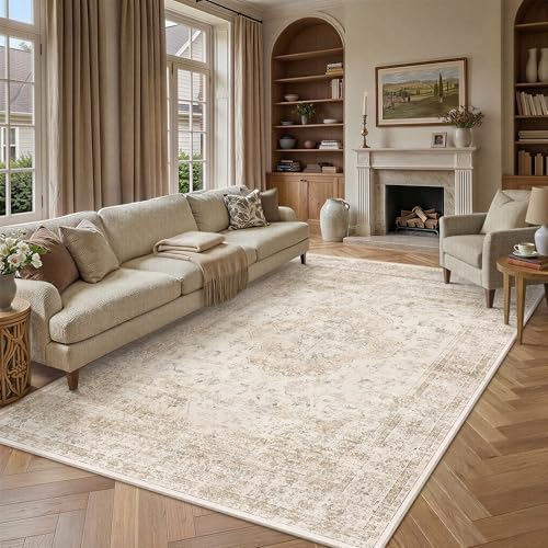 PureCozy Beige Area Rug 8x10 Vintage Oriental Distressed - Image 3