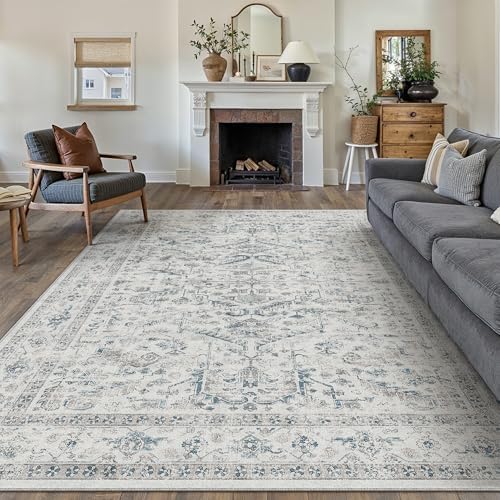 PureCozy Blue Area Rug 8x10 Vintage Neutral by PureCozy