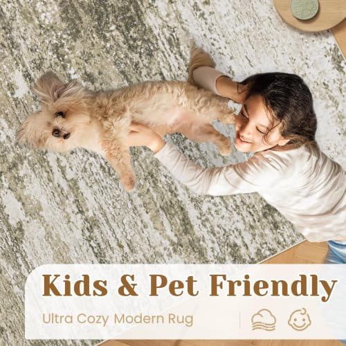 Washable Rug 5x7 Area Rugs for Living Room: Neutral Soft Rug Abstract Non Slip Low Pile Modern Carpet for Bedroom Kitchen Nursery Office Dining Room Indoor (Brown, 5'x7') - Image 5