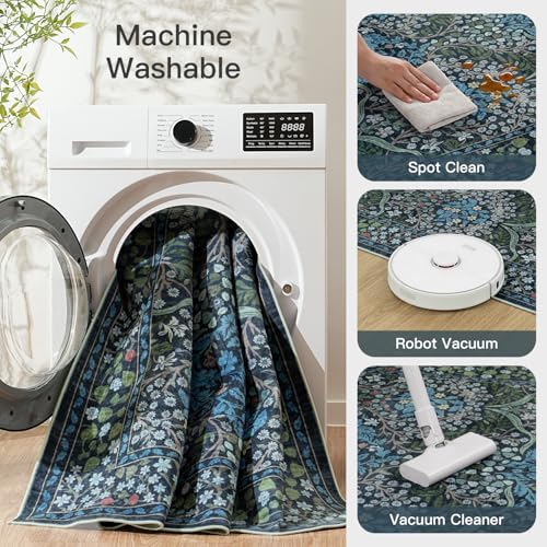 Lofus 8x10 Floral Living Room Rug, Washable Large Area Rugs Blue Green - Image 6