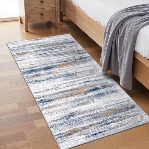 2x4 Washable Entryway Runner Rugs: Easy-to-Clean Runners for Hallway Bedroom - Stain and Water Resistant Rug with Non-Slip Backing - Soft Low-Pile Door Mat Kitchen Carpet Navy Grey - Image 2