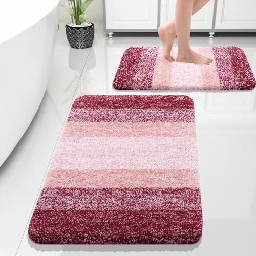 OLANLY Micorfiber Bathroom Rug Set 2 Piece, Soft Absorbent Bath Mats, Red by OLANLY