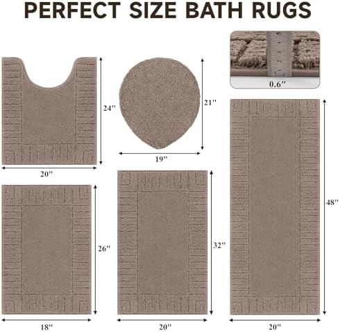 Pauwer Bathroom Rugs Set 5 Piece, Microfiber Bath Mat Set, Coffee - Image 2