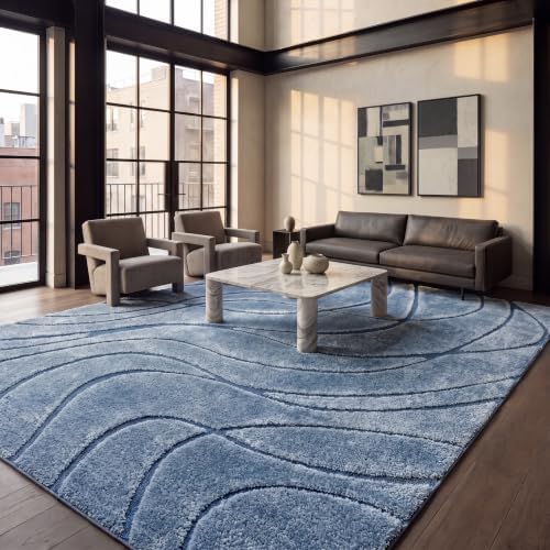 SAFAVIEH Florida Shag Rug 9'6"x13', Soft Plush Light Blue & Blue SG471-6065 by Unknown